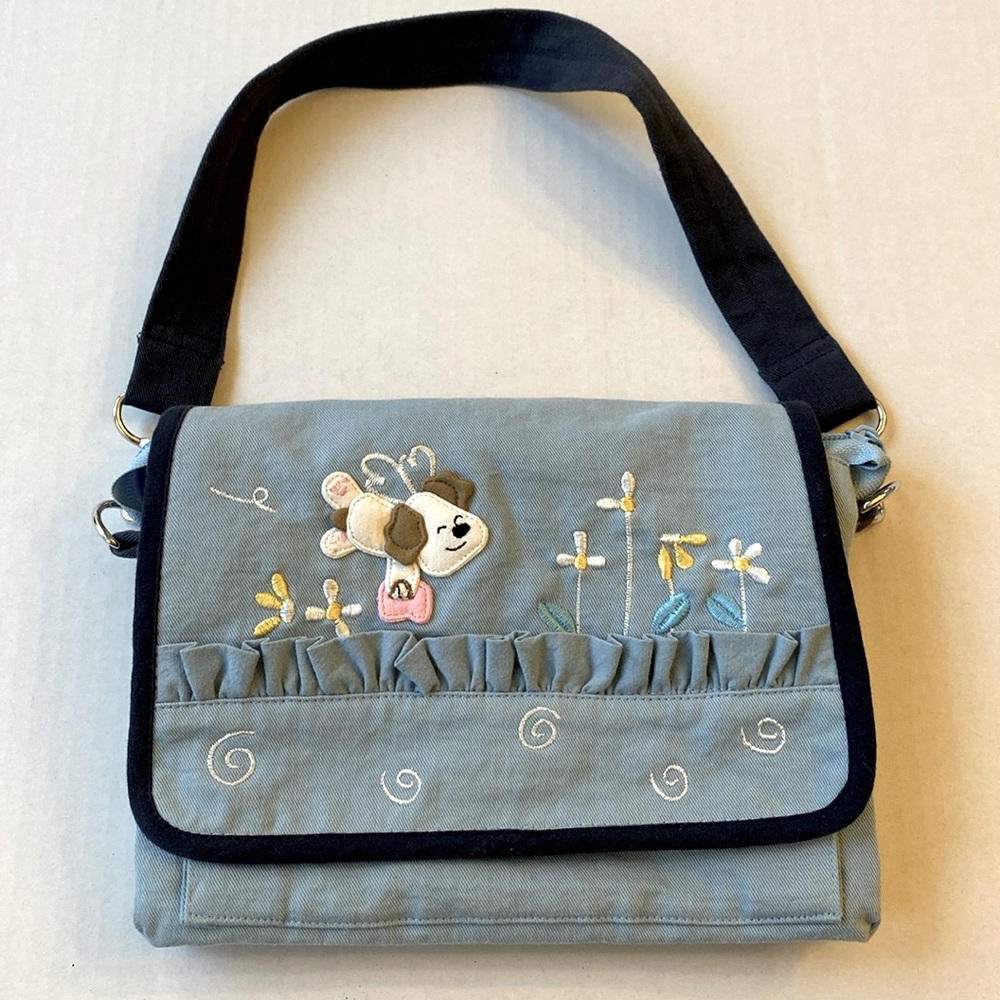 Japanese style Kawaii Dog handbag purse. Embroidery. Vintage. Many compartments